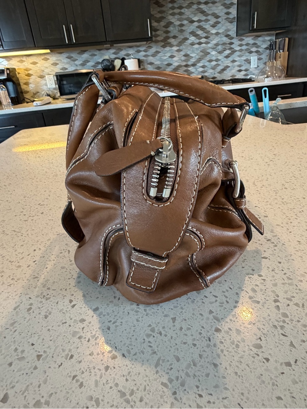 Michael Kors Brown Leather Satchel with Silver Hardware - Picture 4 of 9